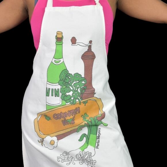 Vintage Apron Perla Meyers White Food Cook Retro Textile Kitchen Chef Cooking - Picture 10 of 13